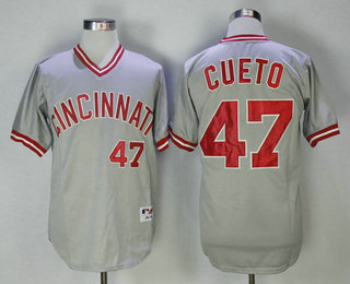 Men's Cincinnati Reds #47 Johnny Cueto Gray Pullover 2013 Cooperstown Collection Stitched MLB Jersey