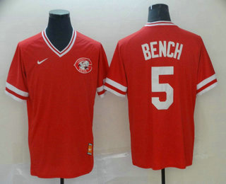 Men's Cincinnati Reds #5 Johnny Bench Red Nike Cooperstown Collection Legend V Neck Jersey