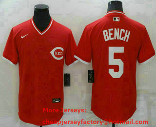 Men's Cincinnati Reds #5 Johnny Bench Red Pullover Throwback Nike Jersey