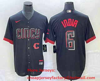 Men's Cincinnati Reds #6 Jonathan India Black 2023 City Connect With Patch Stitched Jersey 01