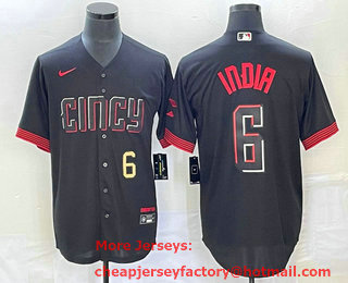 Men's Cincinnati Reds #6 Jonathan India Number Black 2023 City Connect With Patch Stitched Jersey 01
