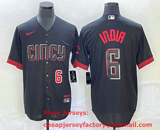 Men's Cincinnati Reds #6 Jonathan India Number Black 2023 City Connect With Patch Stitched Jersey 02