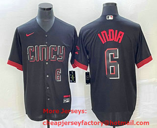 Men's Cincinnati Reds #6 Jonathan India Number Black 2023 City Connect With Patch Stitched Jersey 03