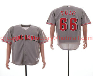 Men's Cincinnati Reds #66 Yasiel Puig Gray Road Stitched MLB Cool Base Jersey