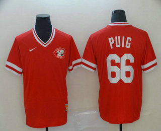 Men's Cincinnati Reds #66 Yasiel Puig Red Nike Cooperstown Collection Legend V Neck Jersey