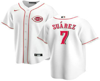 Men's Cincinnati Reds #7 Eugenio Suarez White Stitched MLB Cool Base Nike Jersey
