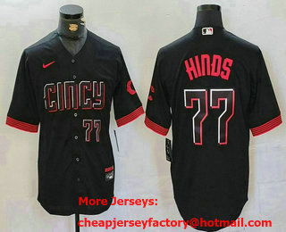 Men's Cincinnati Reds #77 Rece Hinds Number Black 2023 City Connect Cool Base Stitched Jersey