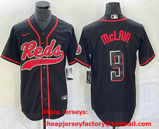 Men's Cincinnati Reds #9 Matt McLain Black 2023 City Connect Cool Base Stitched Jersey 11