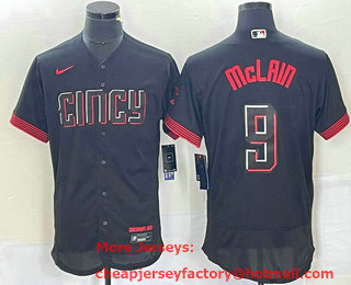 Men's Cincinnati Reds #9 Matt McLain Black 2023 City Connect Flex Base Stitched Jersey 01