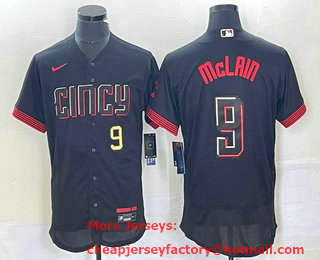 Men's Cincinnati Reds #9 Matt McLain Number Black 2023 City Connect Flex Base Stitched Jersey 02