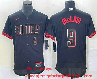 Men's Cincinnati Reds #9 Matt McLain Number Black 2023 City Connect Flex Base Stitched Jersey 03