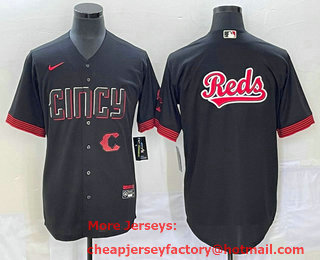 Men's Cincinnati Reds Big Logo Black 2023 City Connect Cool Base Stitched Jersey 01