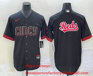 Men's Cincinnati Reds Big Logo Black 2023 City Connect Cool Base Stitched Jersey 02