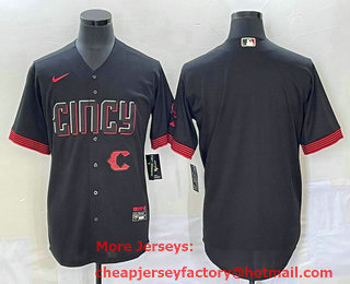 Men's Cincinnati Reds Blank Black 2023 City Connect Cool Base Stitched Jersey 01