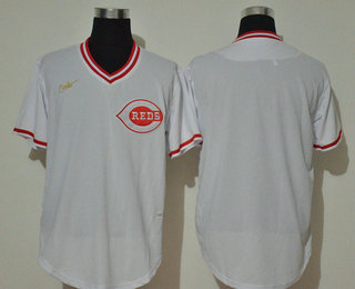 Men's Cincinnati Reds Blank White Throwback Cooperstown Stitched MLB Cool Base Nike Jersey