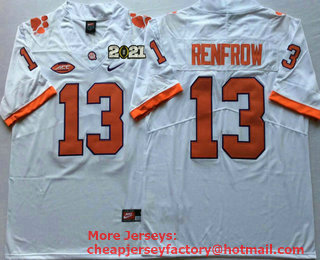 Men's Clemson Tigers #13 Hunter Renfrow White Stitched NCAA Nike 2021 Championship Game Patch College Football Jersey