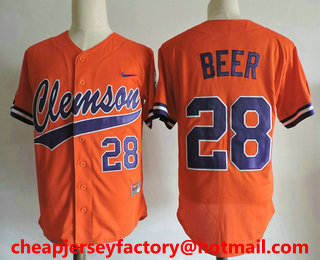 Men's Clemson Tigers #28 Seth Beer Orange College Baseball Stitched Nike NCAA Jersey
