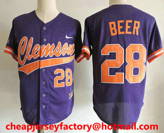 Men's Clemson Tigers #28 Seth Beer Purple College Baseball Stitched Nike NCAA Jersey