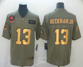 Men's Cleveland Browns #13 Odell Beckham Jr. Olive Gold 2019 Salute To Service Stitched NFL Nike Limited Jersey