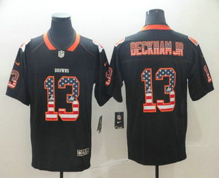 Men's Cleveland Browns #13 Odell Beckham Jr 2018 USA Flag Fashion Black Color Rush Stitched Nike Limited Jersey