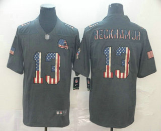 Men's Cleveland Browns #13 Odell Beckham Jr 2019 Black Salute To Service USA Flag Fashion Limited Jersey