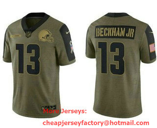 Men's Cleveland Browns #13 Odell Beckham Jr Limited Olive 2021 Salute To Service Jersey