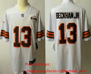 Men's Cleveland Browns #13 Odell Beckham Jr 75TH Patch 1946 White 2021 Vapor Untouchable Stitched NFL Nike Limited Jersey