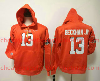 Men's Cleveland Browns #13 Odell Beckham Jr Orange All Stitched Hooded Sweatshirt