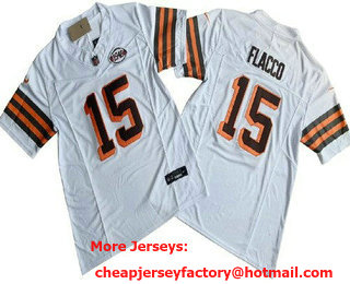 Men's Cleveland Browns #15 Joe Flacco Limited White Throwback FUSE Vapor Jersey