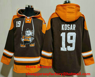 Men's Cleveland Browns #19 Bernie Kosar Brown Ageless Must Have Lace Up Pullover Hoodie