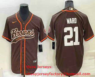 Men's Cleveland Browns #21 Denzel Ward Brown Stitched Cool Base Nike Baseball Jersey