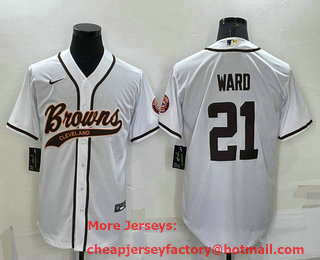 Men's Cleveland Browns #21 Denzel Ward White Stitched Cool Base Nike Baseball Jersey
