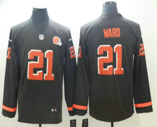 Men's Cleveland Browns #21 T.J. Ward Nike Brown Therma Long Sleeve Limited Jersey