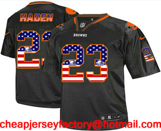 Men's Cleveland Browns #23 Joe Haden Brown Black USA Flag Fashion Stitched NFL Nike Elite Jersey