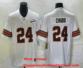 Men's Cleveland Browns #24 Nick Chubb 1946 Patch White FUSE Vapor  Stitched Nike Limited Jersey