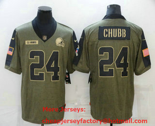 Men's Cleveland Browns #24 Nick Chubb 2021 Olive Salute To Service Limited Stitched Jersey