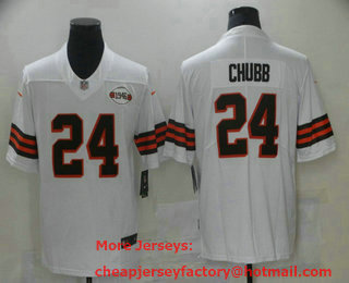 Men's Cleveland Browns #24 Nick Chubb 75TH Patch 1946 White 2021 Vapor Untouchable Stitched NFL Nike Limited Jersey