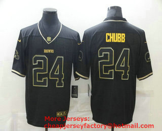 Men's Cleveland Browns #24 Nick Chubb Black Gold 2020 Salute To Service Stitched NFL Nike Limited Jersey