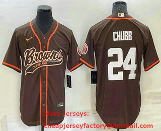 Men's Cleveland Browns #24 Nick Chubb Brown Stitched Cool Base Nike Baseball Jersey