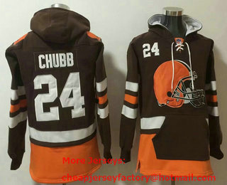 Men's Cleveland Browns #24 Nick Chubb NEW Brown Pocket Stitched NFL Pullover Hoodie