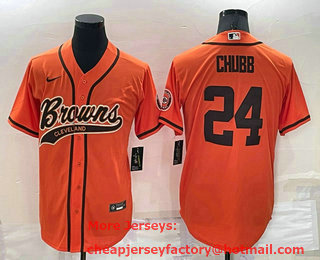 Men's Cleveland Browns #24 Nick Chubb Orange Stitched Cool Base Nike Baseball Jersey
