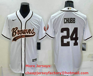 Men's Cleveland Browns #24 Nick Chubb White Stitched Cool Base Nike Baseball Jersey