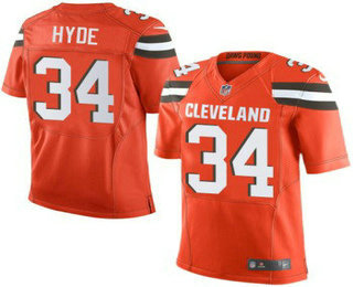 Men's Cleveland Browns #34 Carlos Hyde Orange Alternate Stitched NFL Nike Elite Jersey