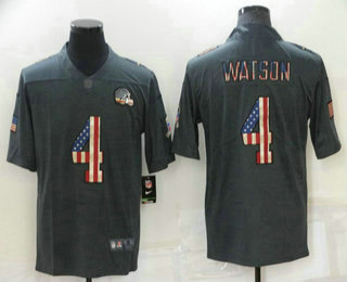 Men's Cleveland Browns #4 Deshaun Watson 2022 Black Salute To Service USA Flag Fashion Limited Jersey