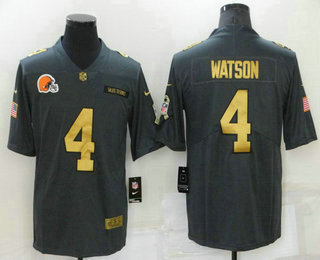Men's Cleveland Browns #4 Deshaun Watson Anthracite Gold 2016 Salute To Service Stitched NFL Nike Limited Jersey