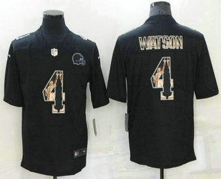Men's Cleveland Browns #4 Deshaun Watson Black Statue Of Liberty Stitched NFL Nike Limited Jersey
