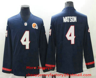Men's Cleveland Browns #4 Deshaun Watson Nike Navy Blue Therma Long Sleeve Limited Jersey