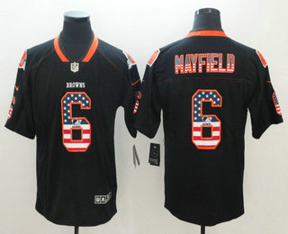Men's Cleveland Browns #6 Baker Mayfield 2018 USA Flag Fashion Black Color Rush Stitched Nike Limited Jersey