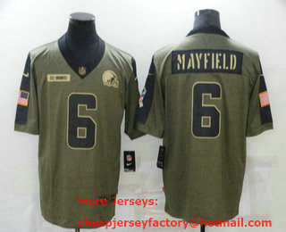 Men's Cleveland Browns #6 Baker Mayfield 2021 Olive Salute To Service Limited Stitched Jersey