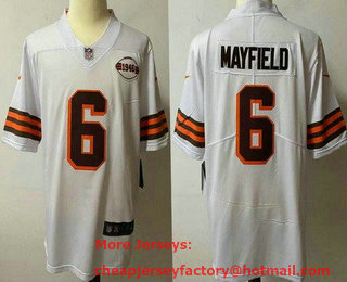 Men's Cleveland Browns #6 Baker Mayfield 75TH Patch 1946 White 2021 Vapor Untouchable Stitched NFL Nike Limited Jersey